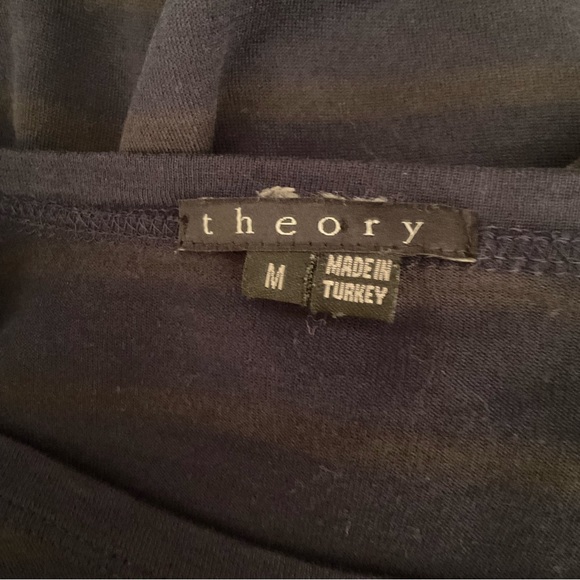 Theory Navy Olive Striped Long Sleeve Tee, Size M - Picture 9 of 11
